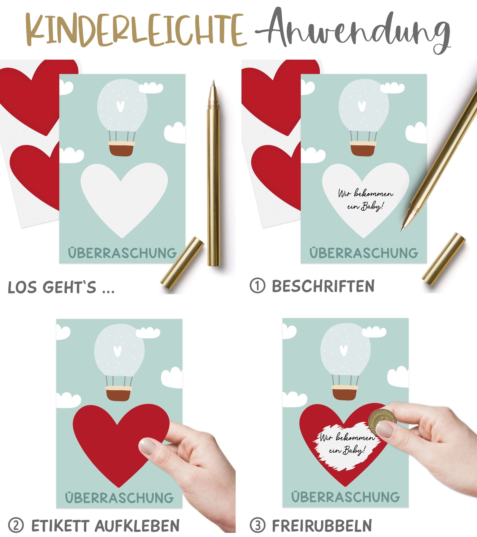 Rubbeletiketten zum Aufkleben Herz rot Anwendungsbeispiel