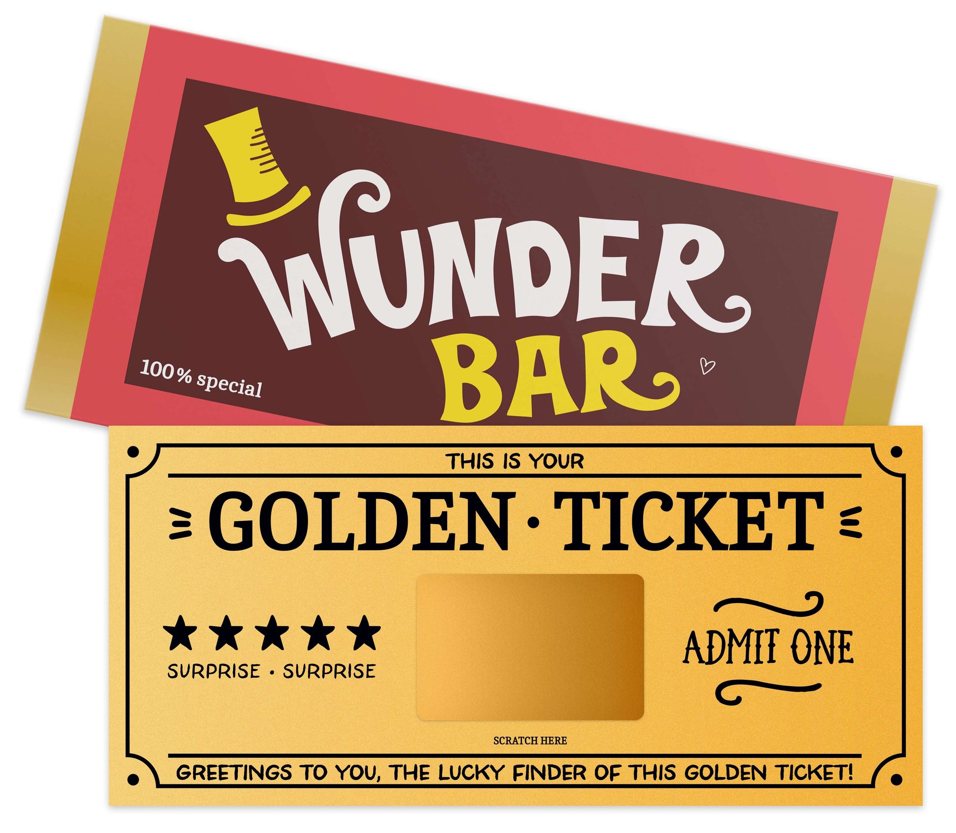 Rubbelkarte als Golden Ticket zum Selbstbeschriften mit Rubbelaufkleber