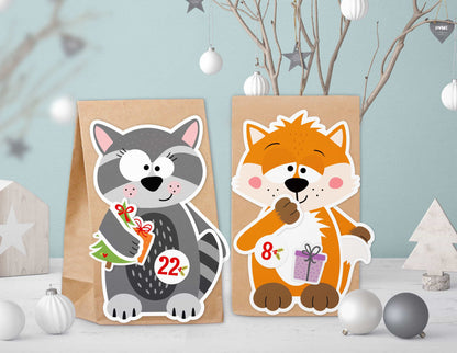 Adventskalender zum Befüllen "Woodlandfriends" Waschbär und Fuchs